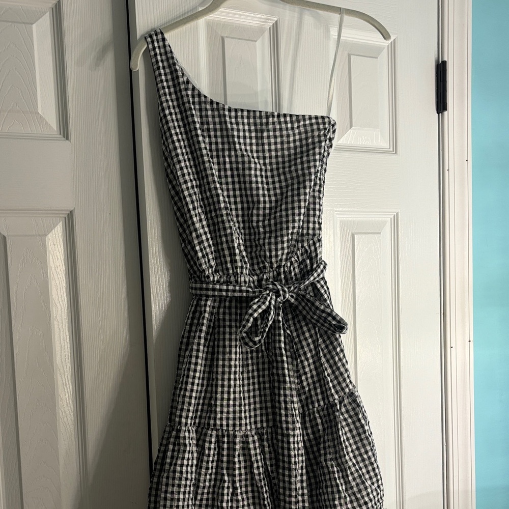 Black and White Gingham One-Shoulder Dress